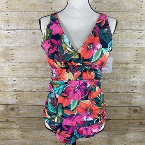 Croft & Barrow Womens One Piece All Over Control Swimsuit Size 16 Bright Floral